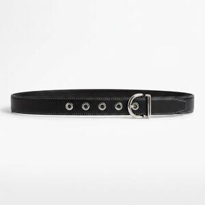 Coach Black Leather Grommet Belt Silver Buckle Size M